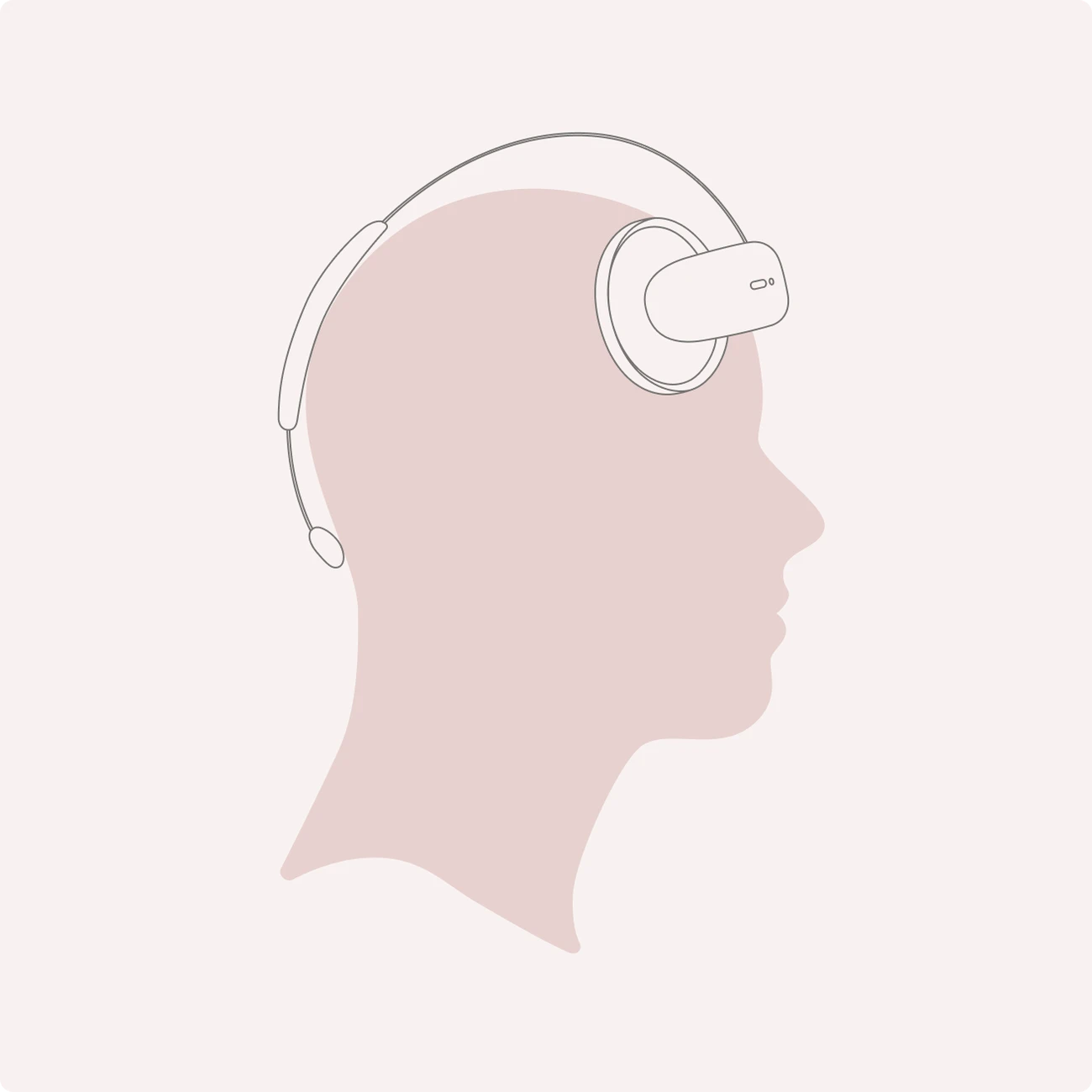 Line illustration of a head wearing the Flow headset